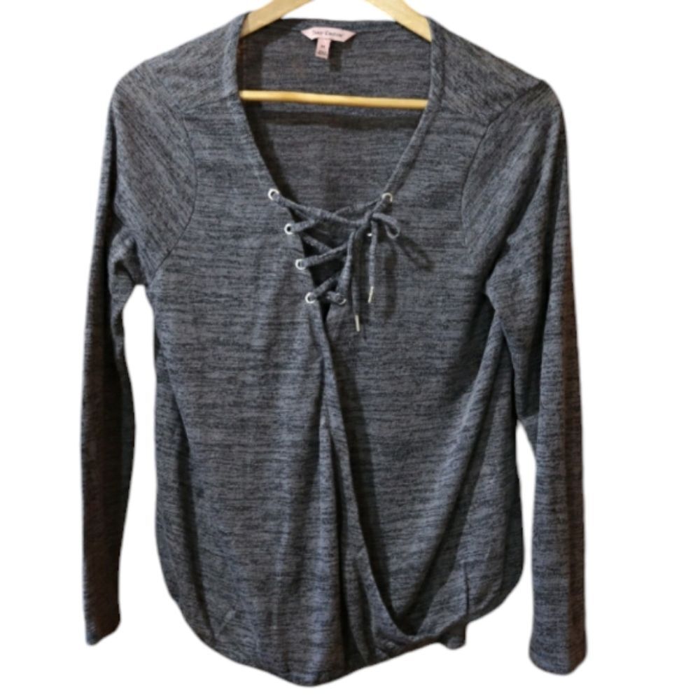 Juicy Couture Gray Lace Up Corset Top Y2K Heathered Going Out Top Medium